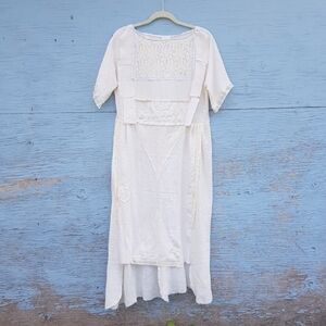 Patch & Roam boho festival craftcore white cotton gauze asymmetrical maxi dress